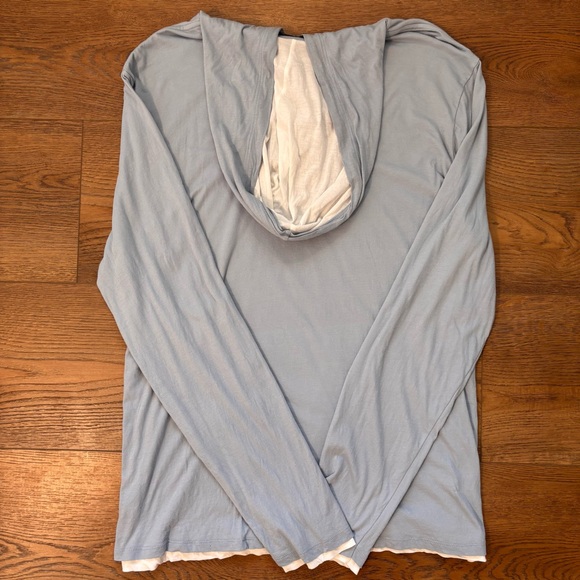 VINCE - Men’s Hoodie (L) - Pima Double Layer Long-Sleeve in Blue & White - Picture 2 of 4